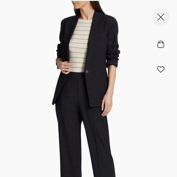 Vince Single Breasted Linen-Blend Blazer in Navy (Marina) Size 12 - Picture 3 of 5